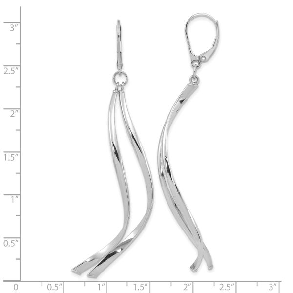14K w/ White Rhodium Plating Polished Leverback Earrings - Image 4