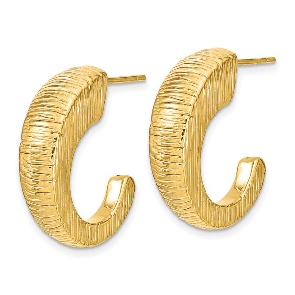 14k Polished Textured J-hoop Earrings - Image 2