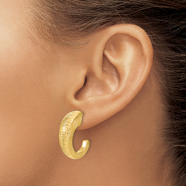 14k Polished Textured J-hoop Earrings - Image 3
