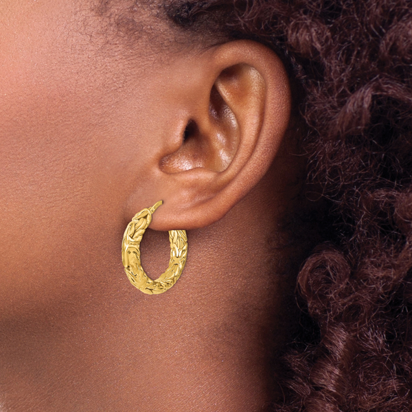 Leslie's 14k Polished Textured Hoop Earrings - Image 3