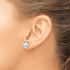 14K White Gold Polished D/C 10mm Button Post Earrings - Image 3
