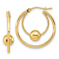 Leslie's 14K Polished Textured w/ 6mm Ball Hoop Earrings