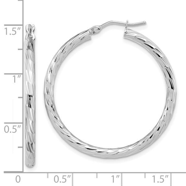 14k White Gold Polished D/C Hoop Earrings - Image 4