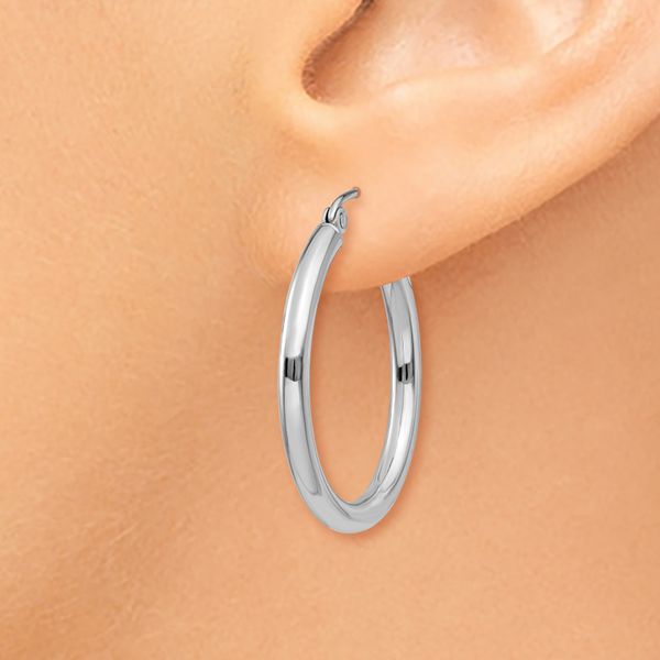 Leslie's 14k White Gold Polished 2.5mm Lightweight Tube Hoop Earrings - Image 3