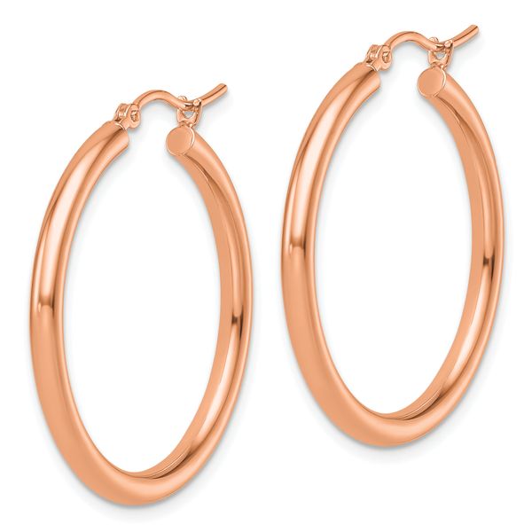 Leslie's 14k Rose Gold Polished 2.5mm Lightweight Tube Hoop Earrings - Image 2
