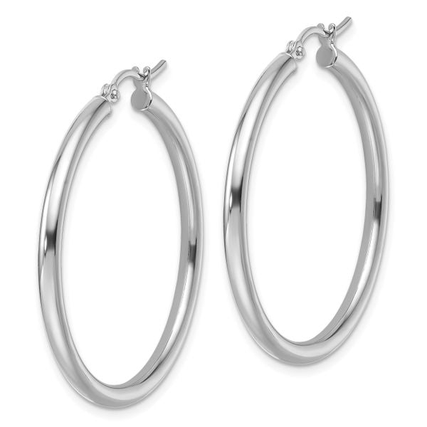 Leslie's 14k White Gold Polished 2.5mm Lightweight Tube Hoop Earrings - Image 2