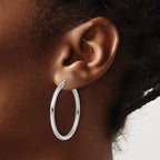 Leslie's 14k White Gold Polished 2.5mm Lightweight Tube Hoop Earrings - Image 3