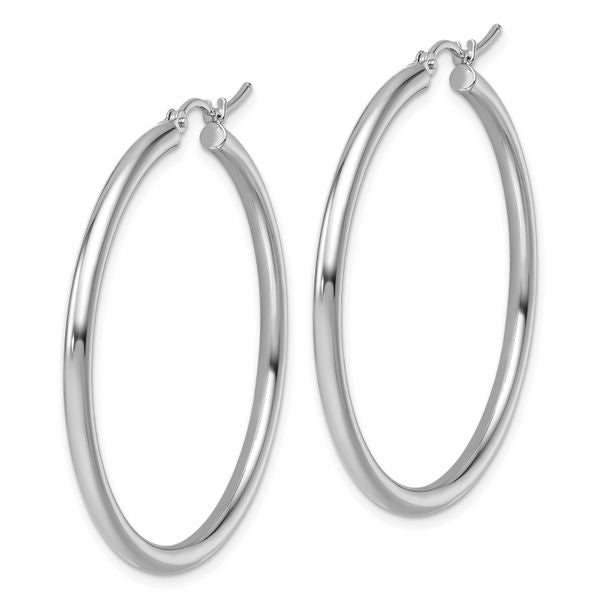 Leslie's 14k White Gold Polished 2.5mm Lightweight Tube Hoop Earrings - Image 2