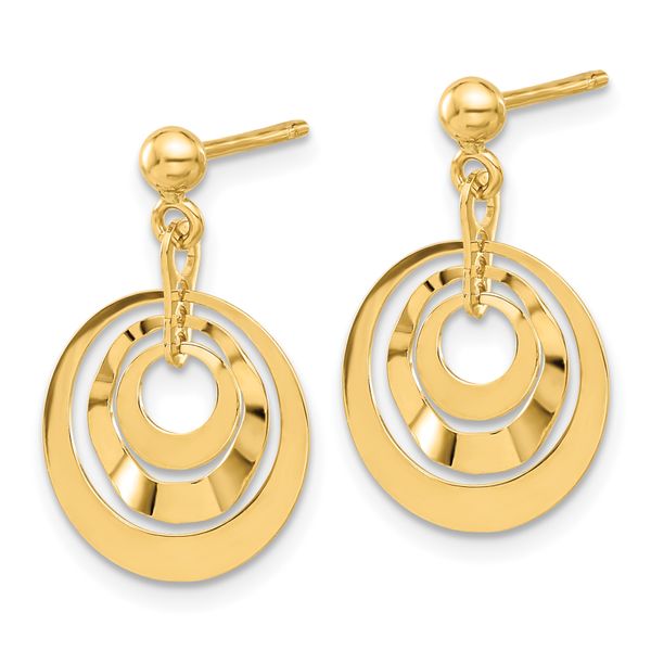 14K Polished Circles Post Dangle Earrings - Image 2