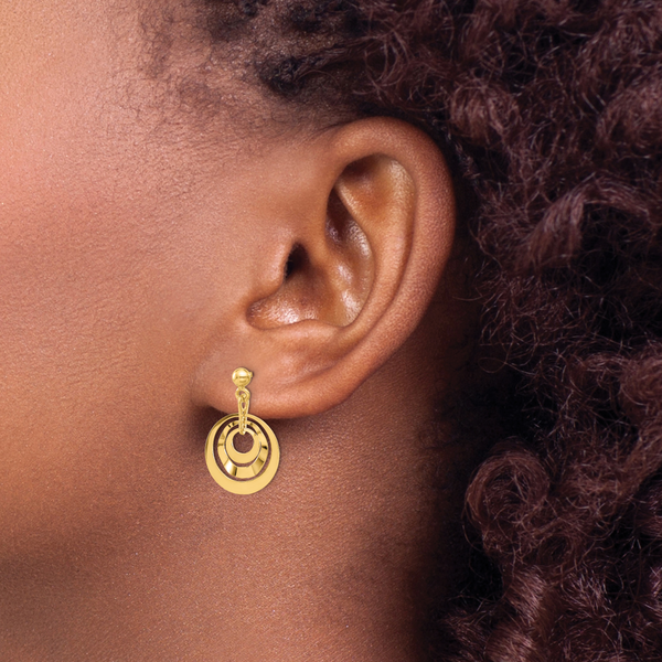 14K Polished Circles Post Dangle Earrings - Image 3