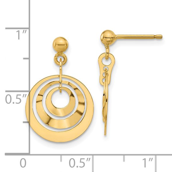 14K Polished Circles Post Dangle Earrings - Image 4