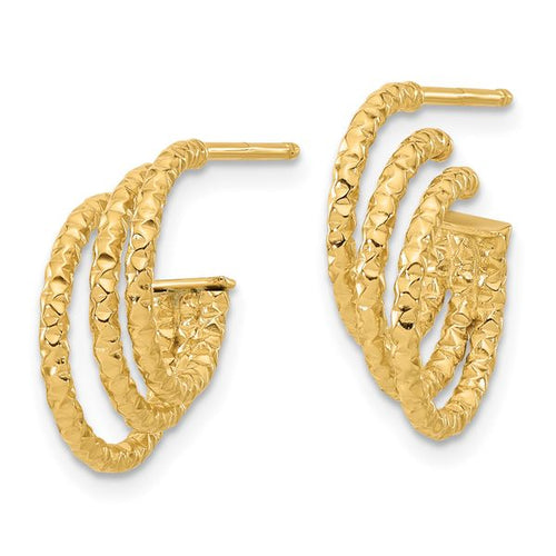 14K Polished and Hammered Post Hoop Earrings - Image 2