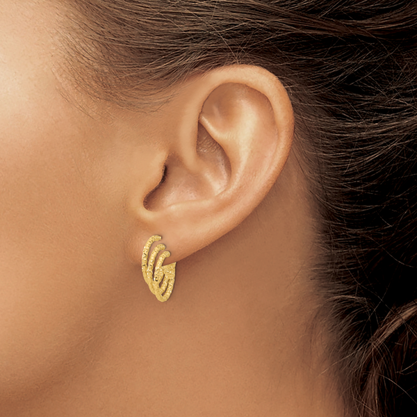 14K Polished and Hammered Post Hoop Earrings - Image 3