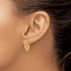 14K Polished and Hammered Post Hoop Earrings - Image 3