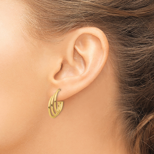 14K Polished J-Hoop Post Earrings - Image 3