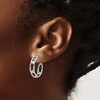 Leslie's 14K w/Wht RH-plating Polished Link Post Hoop Earrings - Image 3