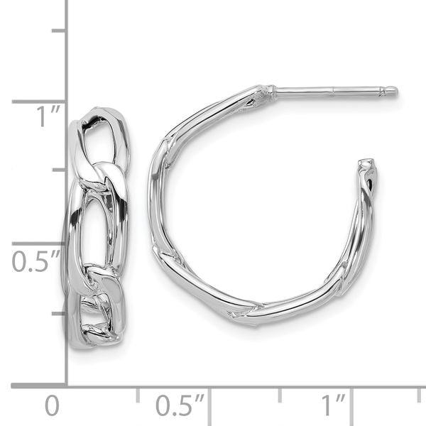 Leslie's 14K w/Wht RH-plating Polished Link Post Hoop Earrings - Image 4