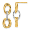 14K with Rhodium Polished Ovals Dangle Earrings