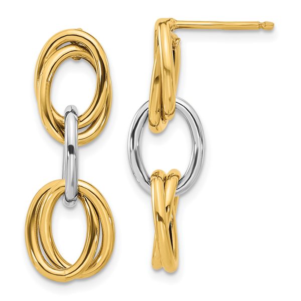 14K with Rhodium Polished Ovals Dangle Earrings