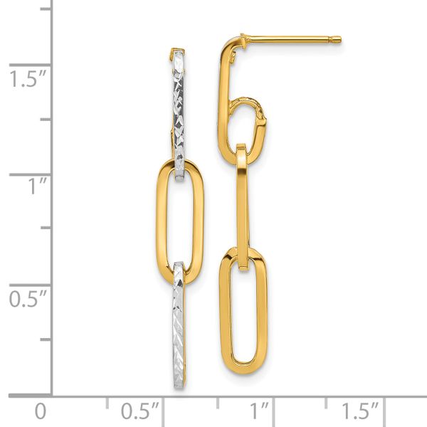 Leslie's 14K with White Rhodium Pol and Diamond-cut Link Dangle Earrings - Image 4