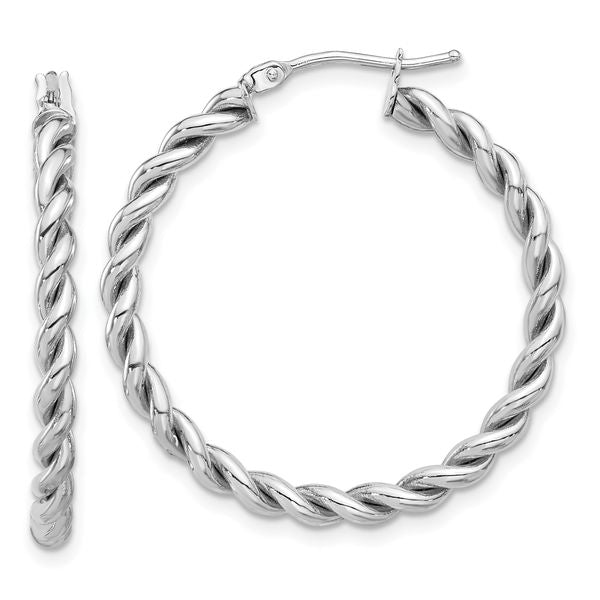 Leslie's 14K w/White RH-plating Polished Twist Hoop Earrings
