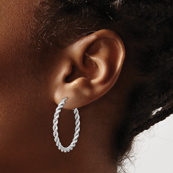 Leslie's 14K w/White RH-plating Polished Twist Hoop Earrings - Image 3
