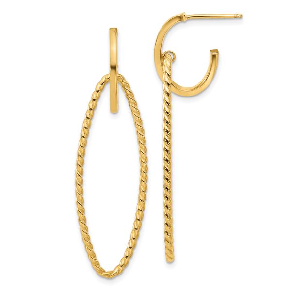 Leslie's 14K Polished and Twist Dangle Oval J-Hoop Earrings