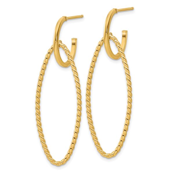 Leslie's 14K Polished and Twist Dangle Oval J-Hoop Earrings - Image 2