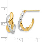 14K w/Rhodium Polished/Diamond-cut J-Hoop Post Earrings - Image 4