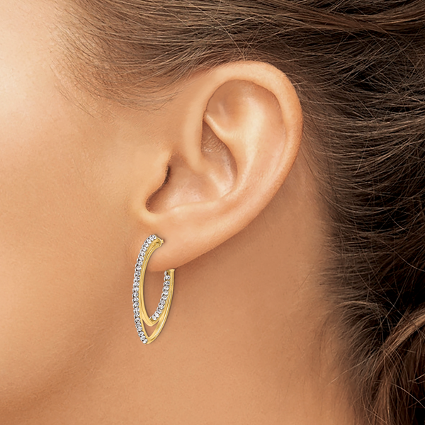 Leslie's 14K Polished Crystal J-Hoop Post Earrings - Image 3