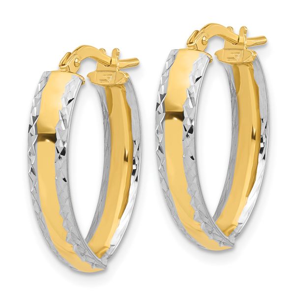 14K and White Rhodium Polished and Diamond-cut In/Out Hoop Earring - Image 2