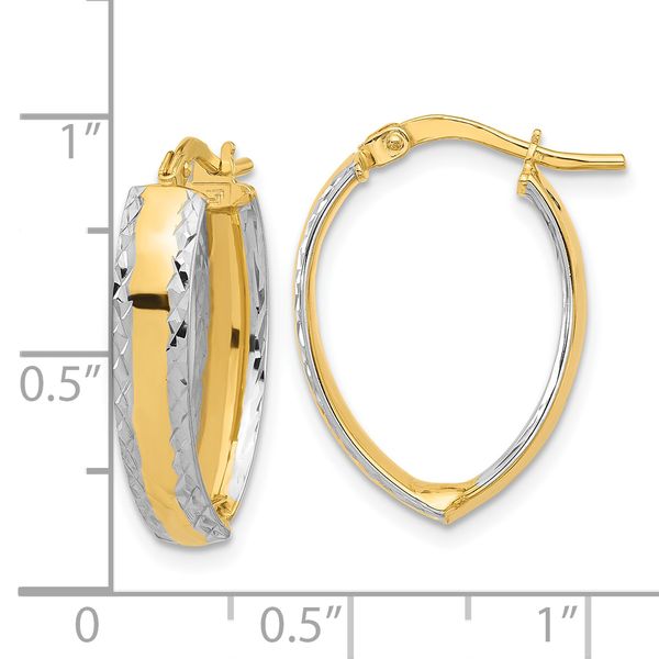 14K and White Rhodium Polished and Diamond-cut In/Out Hoop Earring - Image 4