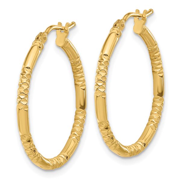 Leslie's 14K Polished and Textured Hoop Earrings - Image 2