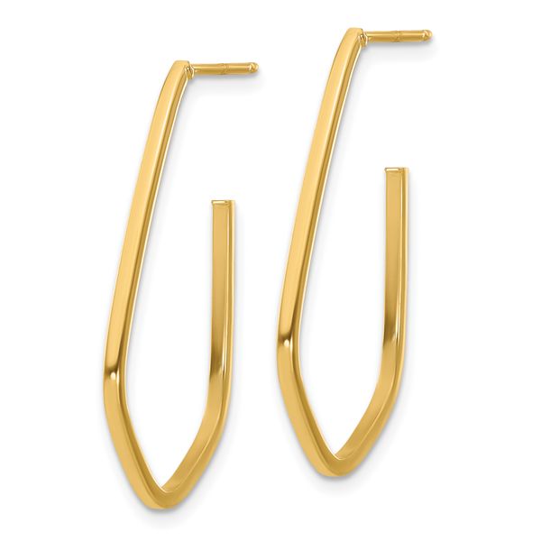 14K Polished Geometric Shaped J-Hoop Post Earrings - Image 2
