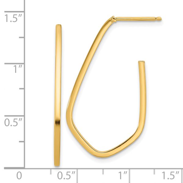 14K Polished Geometric Shaped J-Hoop Post Earrings - Image 4