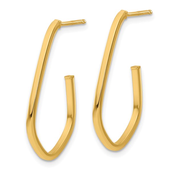 14K Polished Geometric Shaped J-Hoop Post Earrings - Image 2