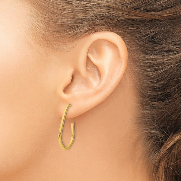 14K Polished Geometric Shaped J-Hoop Post Earrings - Image 3