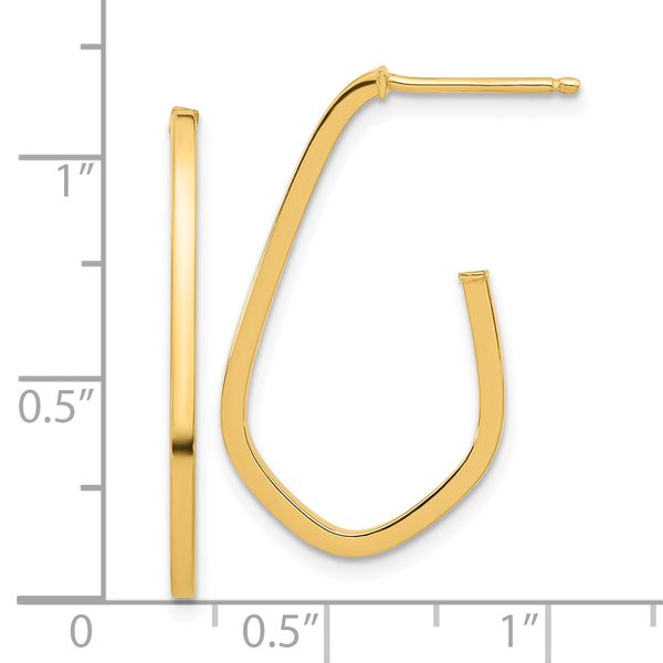 14K Polished Geometric Shaped J-Hoop Post Earrings - Image 4