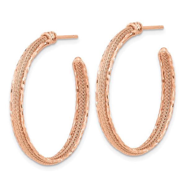 14K Rose Gold Diamond-cut and Textured Post Hoop Earrings - Image 2