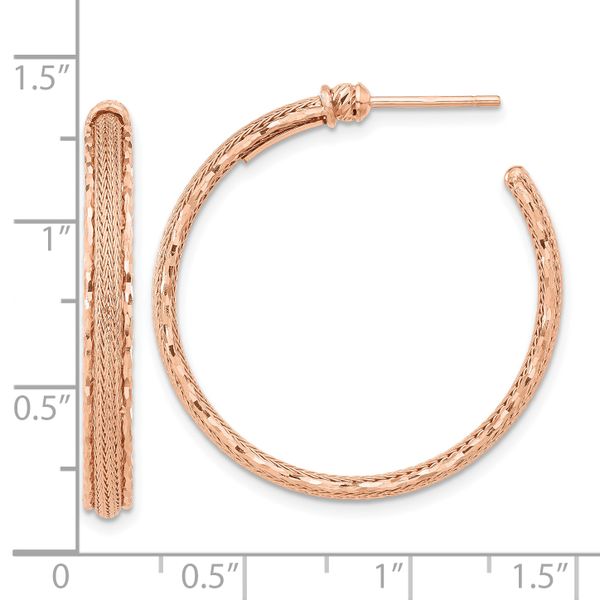 14K Rose Gold Diamond-cut and Textured Post Hoop Earrings - Image 4