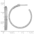 14K White Gold Diamond-cut and Textured Post Hoop Earrings - Image 4
