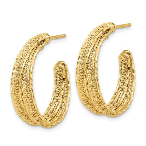 14K Diamond-cut and Textured Post Hoop Earrings - Image 2