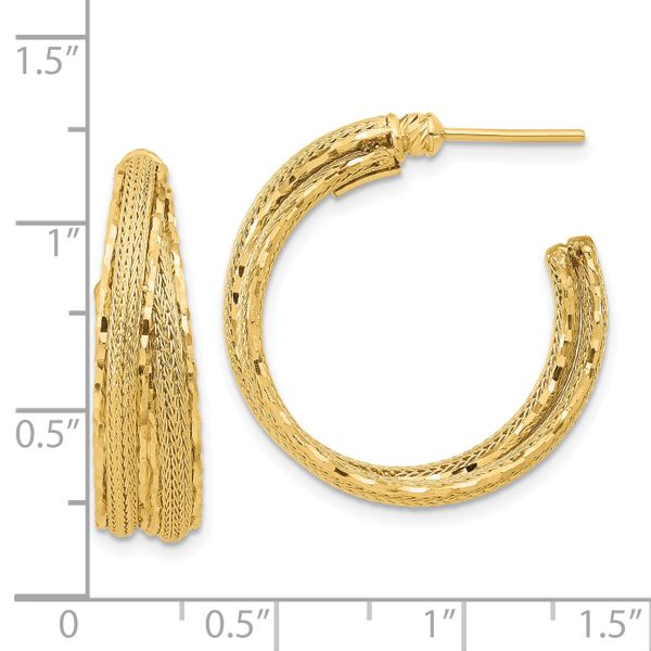 14K Diamond-cut and Textured Post Hoop Earrings - Image 4