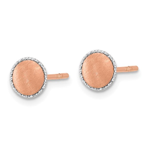 Leslie's 14K Rose Gold with White Gold Accent Brushed Post Earrings - Image 2