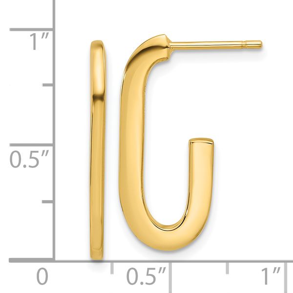 14K Polished Modern J-Hoop Earrings - Image 4