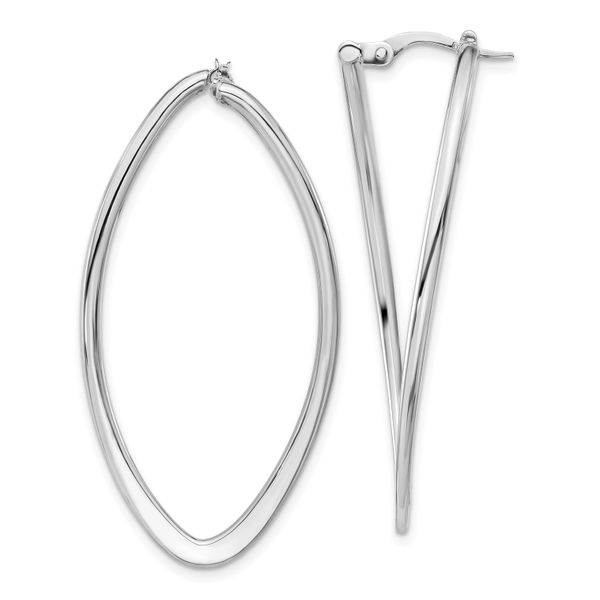 Leslie's 14K w/ White Rhodium Plating Polished Oval Hoop Earrings