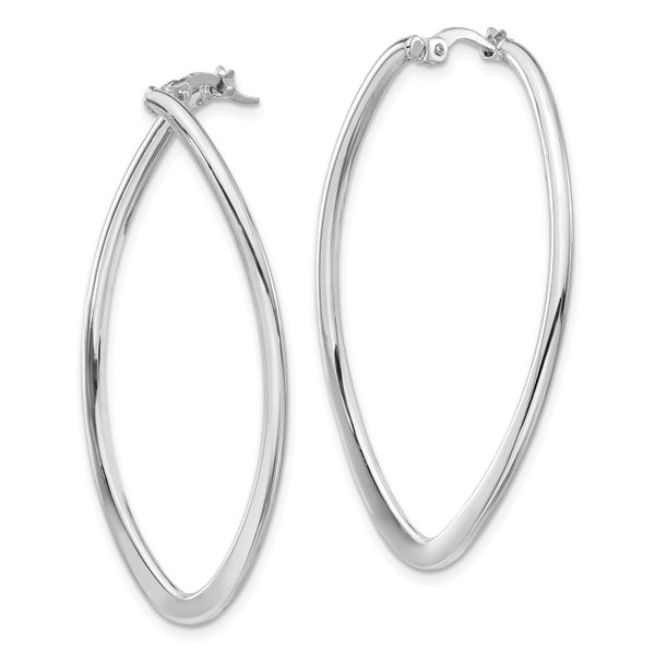 Leslie's 14K w/ White Rhodium Plating Polished Oval Hoop Earrings - Image 2