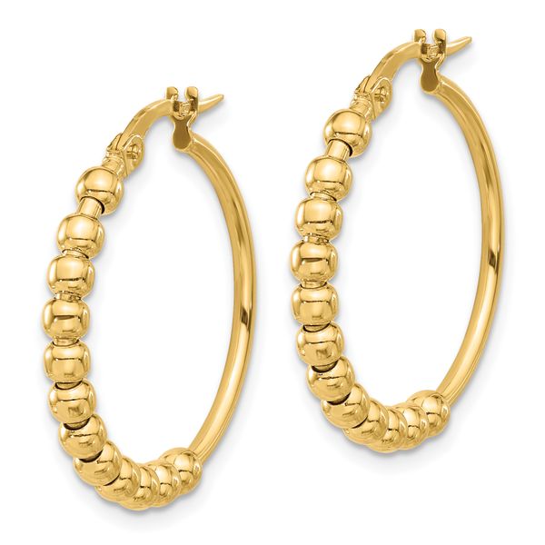 14K Polished Beaded Hoop Earrings - Image 2