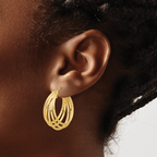14K Polished and Multi Textured Hoop Earrings - Image 3