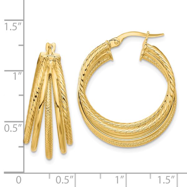 14K Polished and Multi Textured Hoop Earrings - Image 4